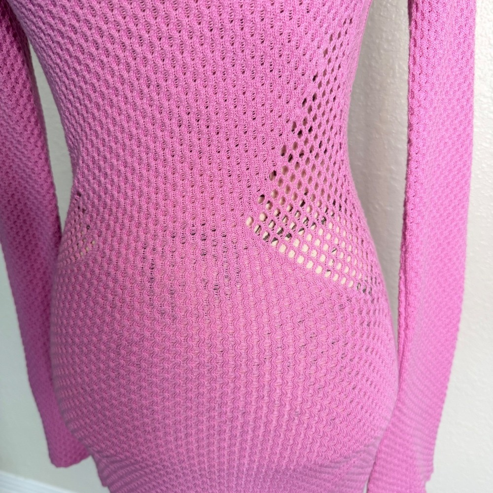 Feners Mitjatarda Pink Waffle Knit Open Back Maxi Dress Long Sleeve Small NWT - Picture 3 of 7